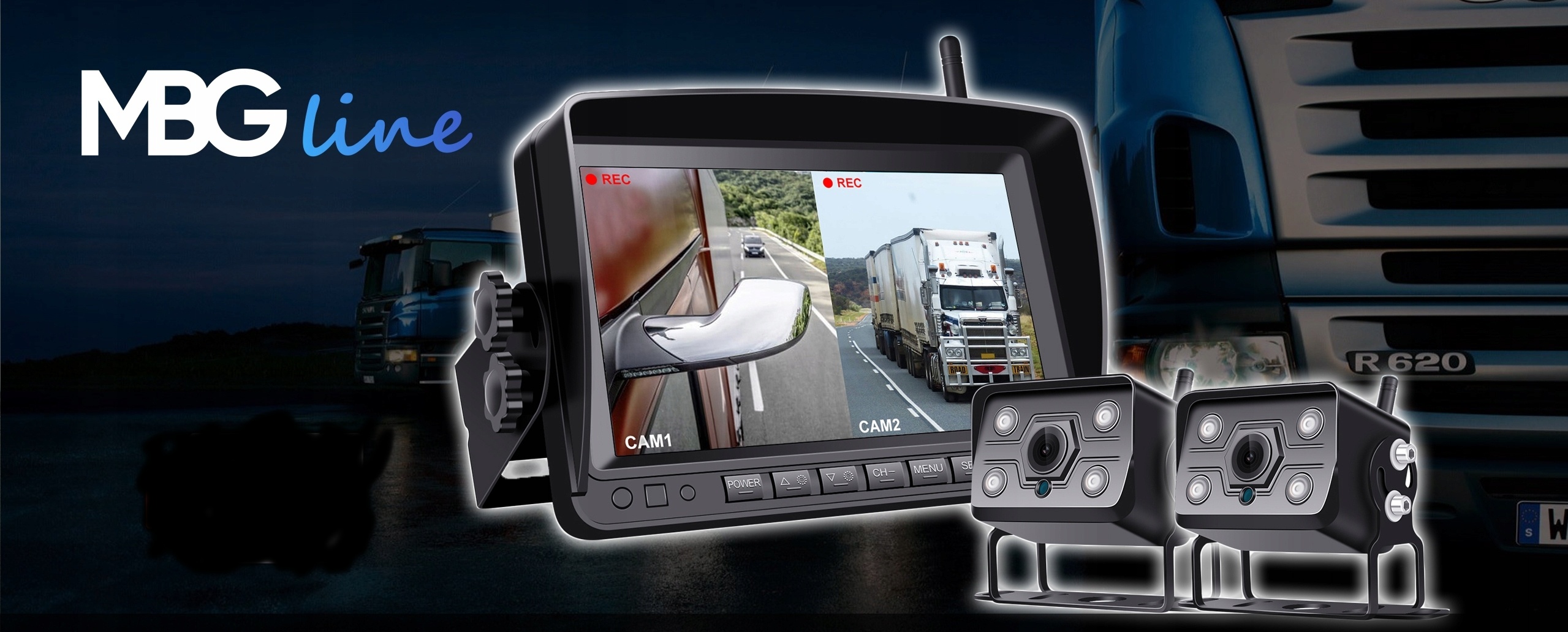 2x Kamera FHD Bezprzewodowy Zestaw Cofania z Funkcją Rejestratora MBG line SNR-CX77+ 2x607T1