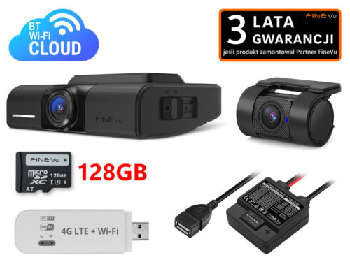Kamera Samochodowa Wideorejestrator FineVu GX1100 CLOUD 128 gb + MODEM LTE +Zasilacz PRO