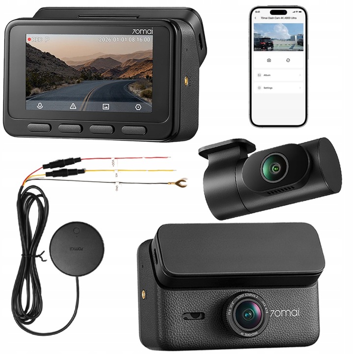 70mai Kamera samochodowa 4K SET A900 Ultra Dash Cam + tylna RC43S + UP04 4G