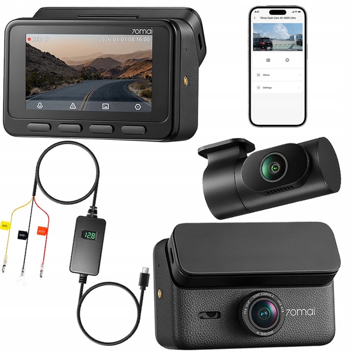 70mai Kamera samochodowa 4K SET A900 Ultra Dash Cam + tylna RC43S + UP06